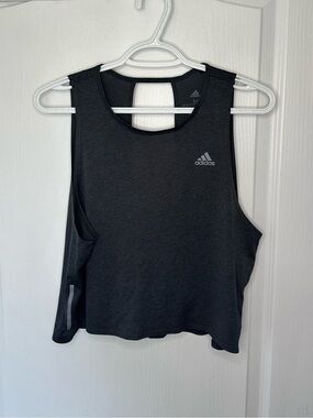 Adidas Charcoal Gray Open Keyhole Back Cropped Athletic Tank Top Athleisure Chic